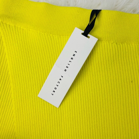 NWT ENGLISH FACTORY YELLOW HIGH WAIST ASYMMETRICAL HIGH SLIT BLDY CON SKIRT - Picture 2 of 5